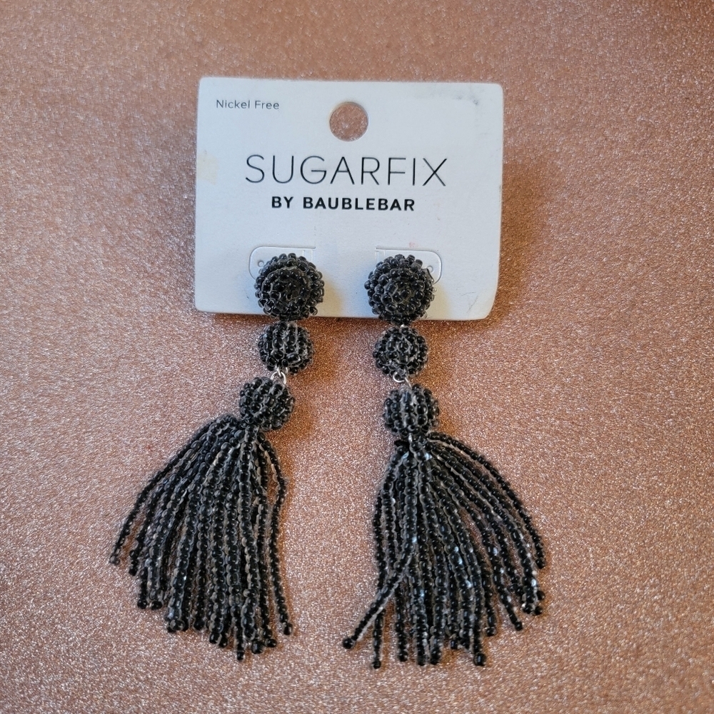 Baublebar Black Beaded Tassel Earrings